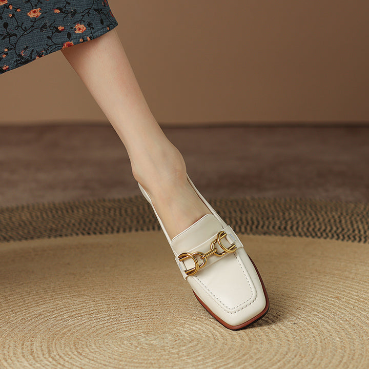 Daira Genuine Leather Square Toe Heels