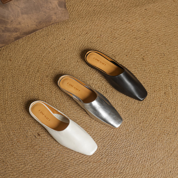 Rexa Genuine Leather Square-Toe Mules