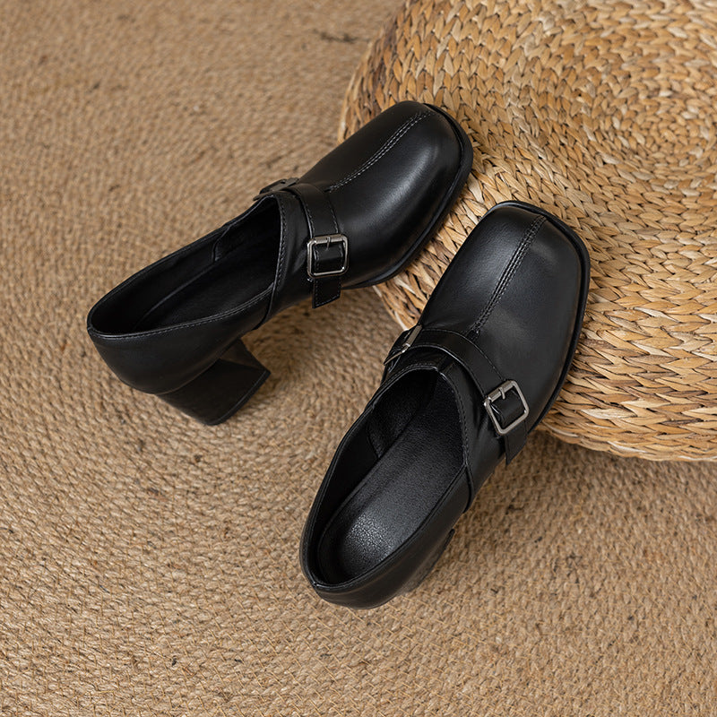 Norah Genuine Leather Buckle Heels