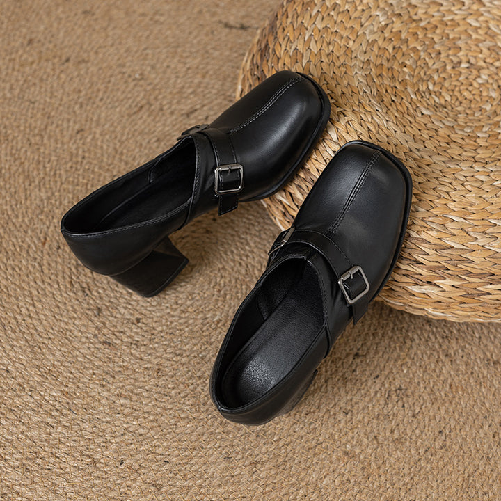 Norah Genuine Leather Buckle Heels