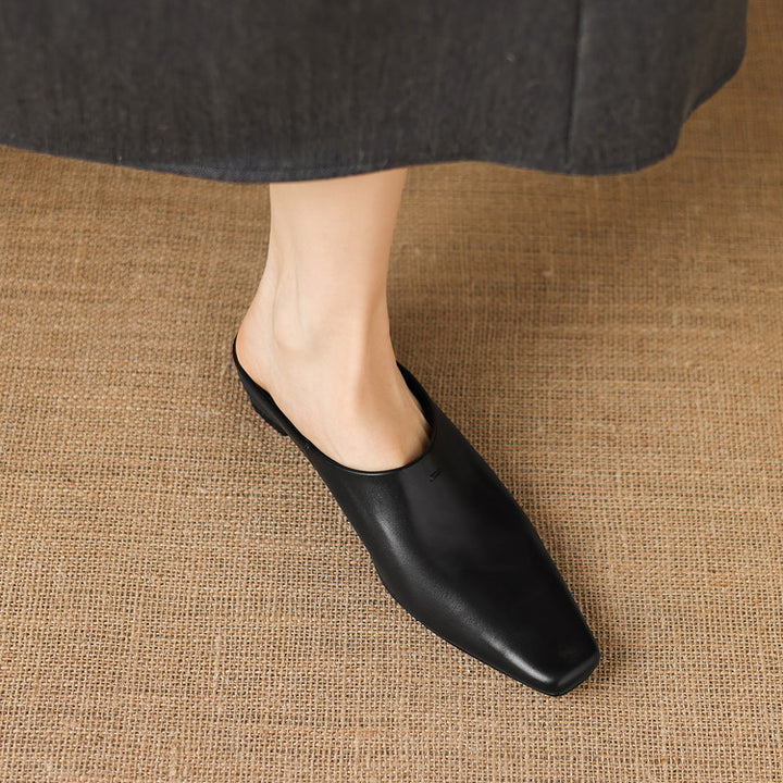 Kessa Genuine Leather Square-Toe Mules