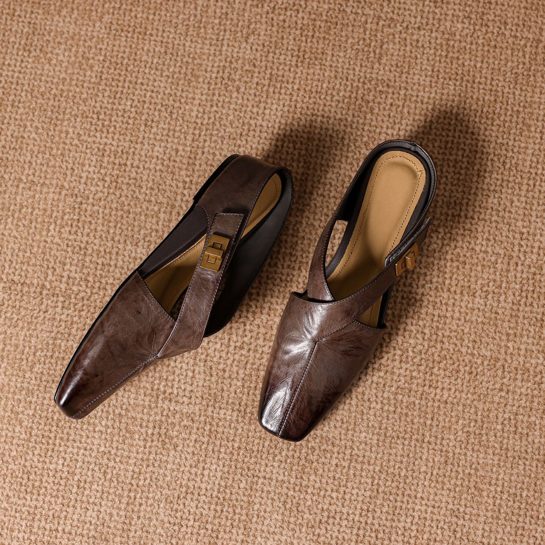 Delysa Genuine Leather Cross Strap Mules