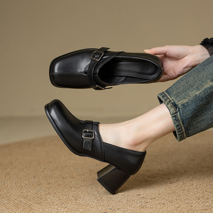 Norah Genuine Leather Buckle Heels