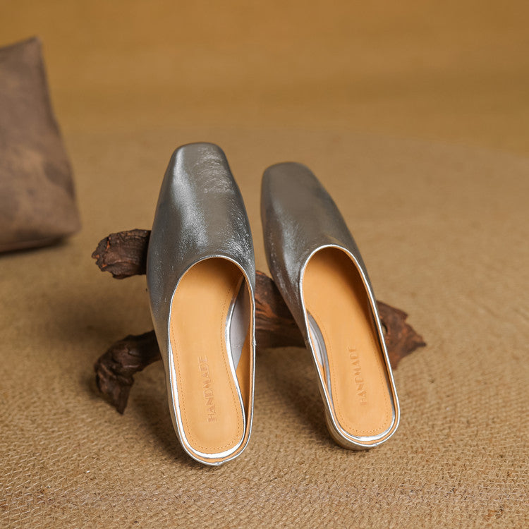 Rexa Genuine Leather Square-Toe Mules