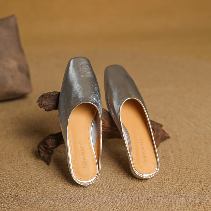 Rexa Genuine Leather Square-Toe Mules