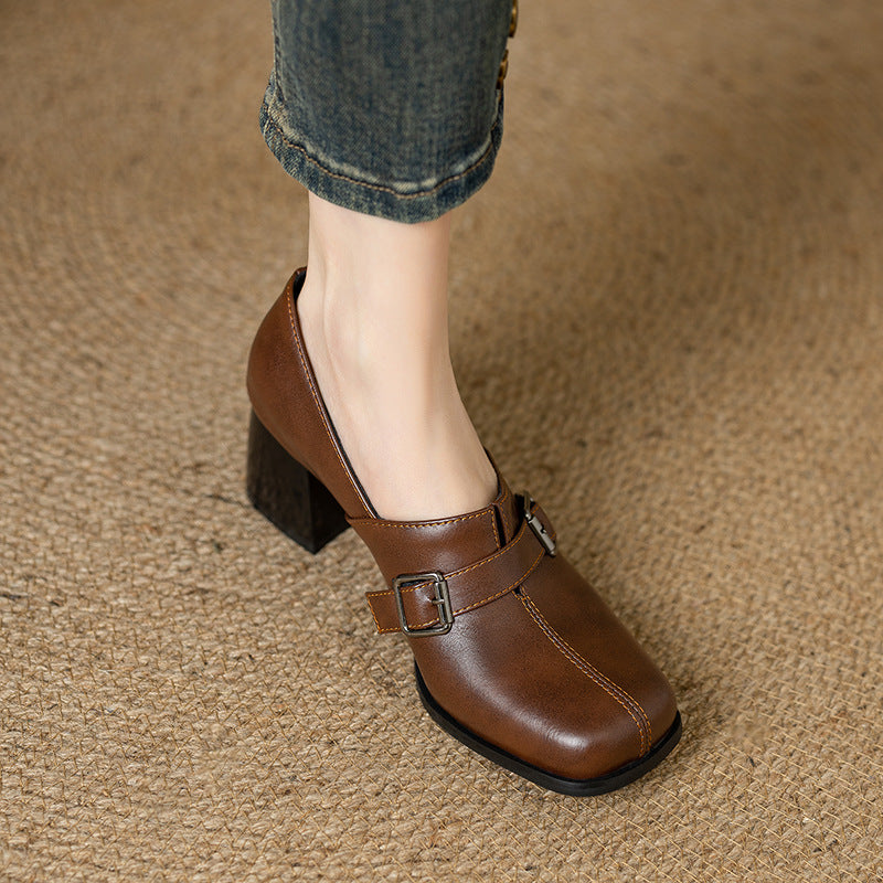 Norah Genuine Leather Buckle Heels