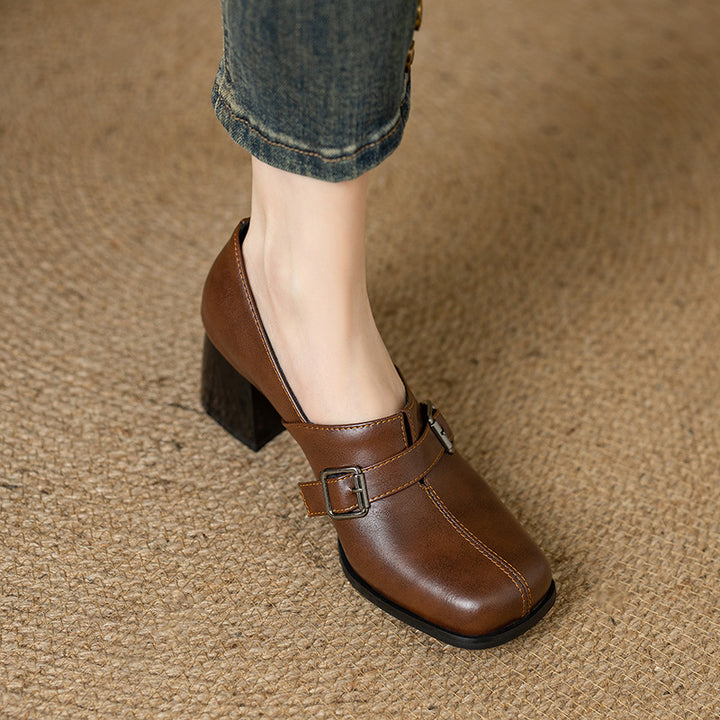 Norah Genuine Leather Buckle Heels
