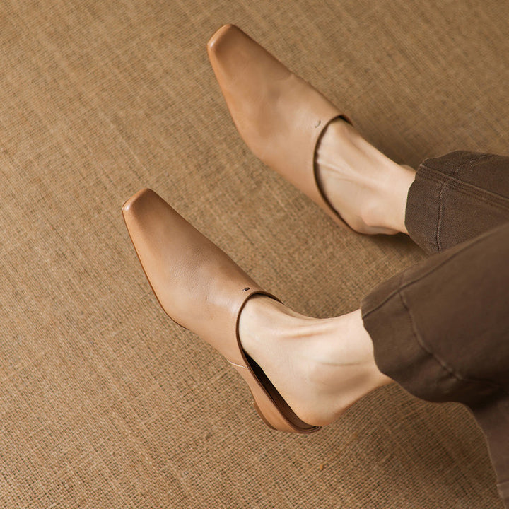 Kessa Genuine Leather Square-Toe Mules