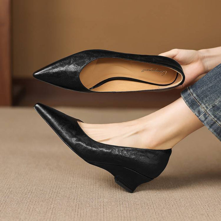 Fiara Genuine Leather Wedge Heel Pumps