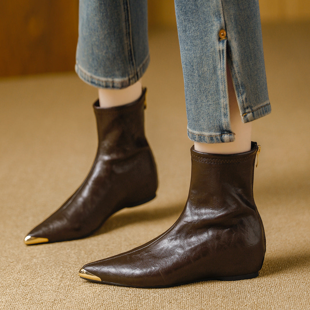 Odia Pointed-Toe Leather Ankle Boots