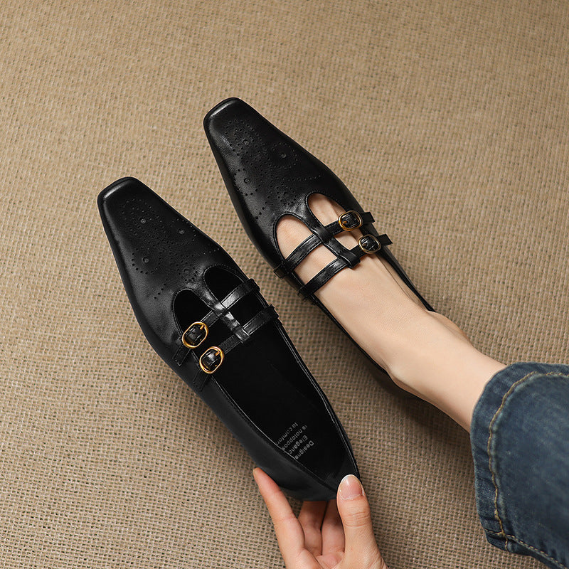 Ceyla Genuine Leather Mary Jane Flats