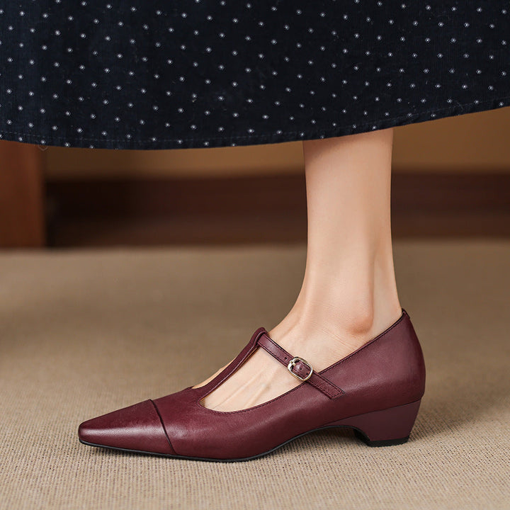 Boria Genuine Leather T-strap Heels
