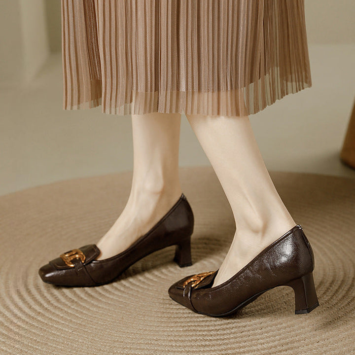 Pavia Glossy Leather Block Heel Pumps