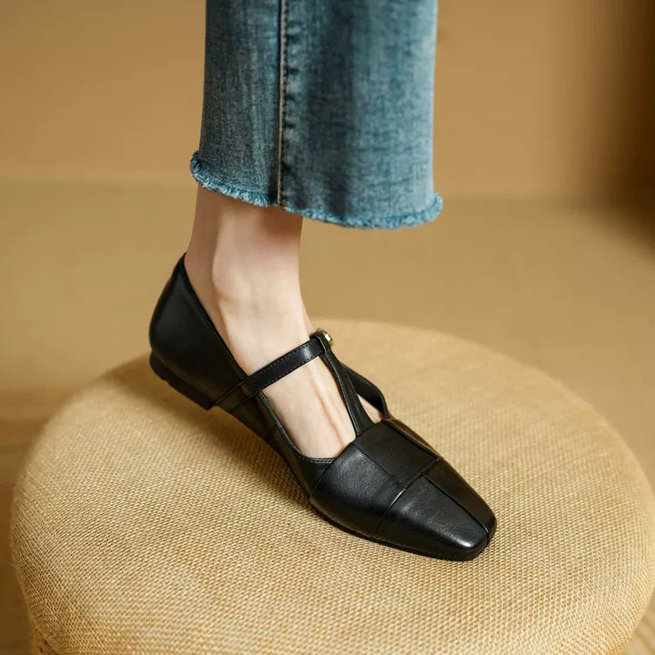 Letha Genuine Leather T-Strap Flats