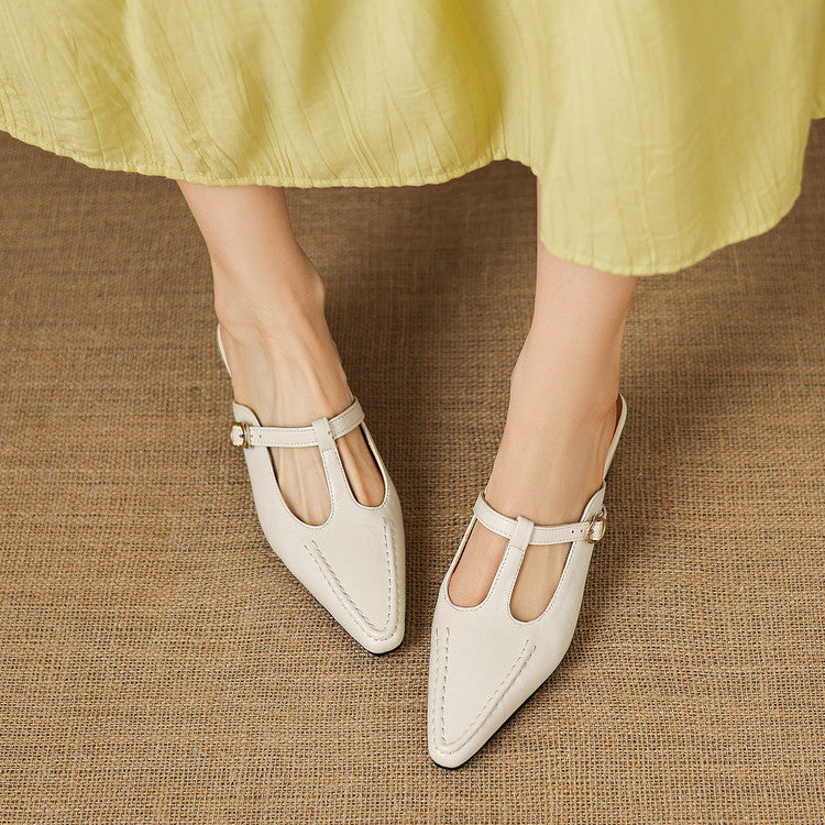 Breeze T-Strap Leather Mules