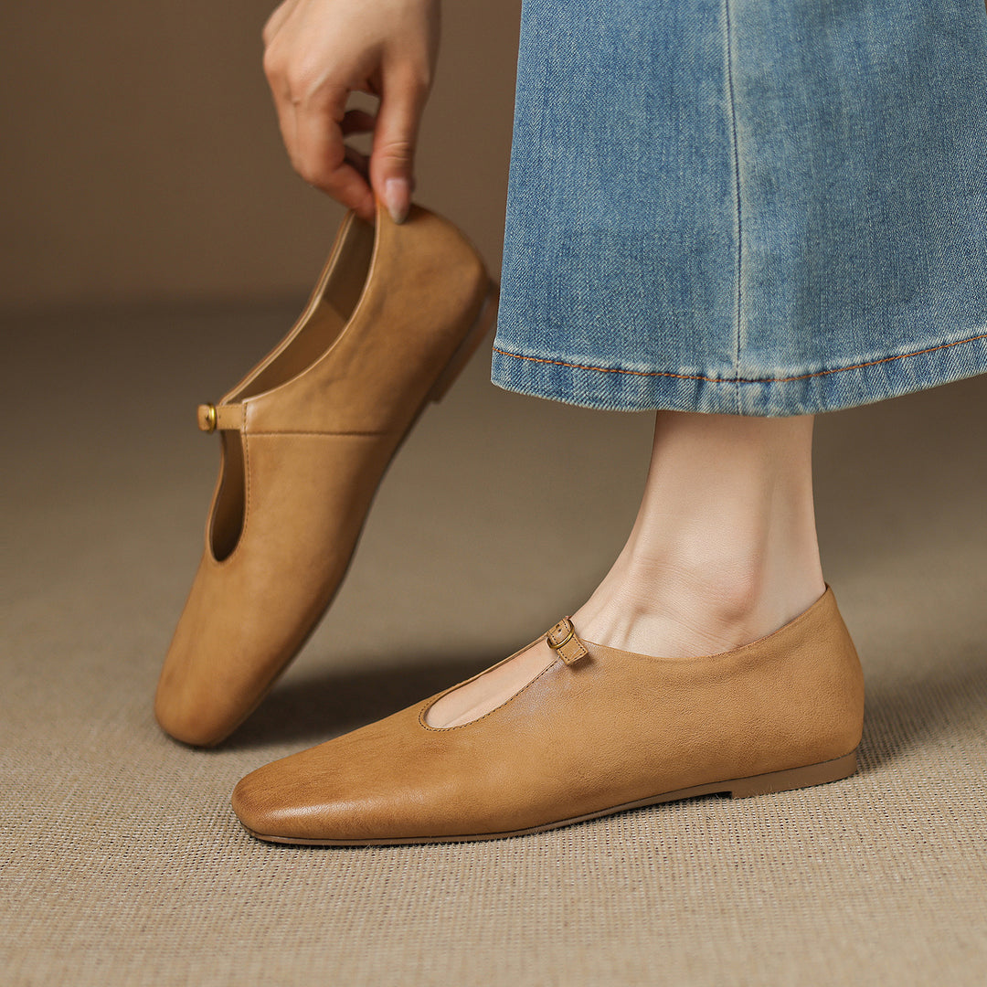Tiora Genuine Leather Mary Jane Flats