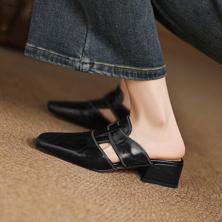 Brea Genuine Leather Chiseled-Toe Mules