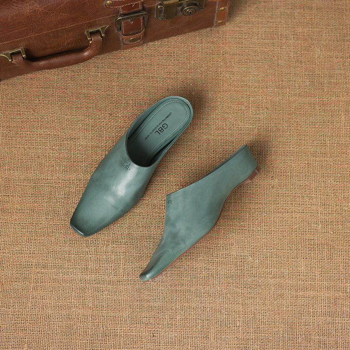 Kessa Genuine Leather Square-Toe Mules