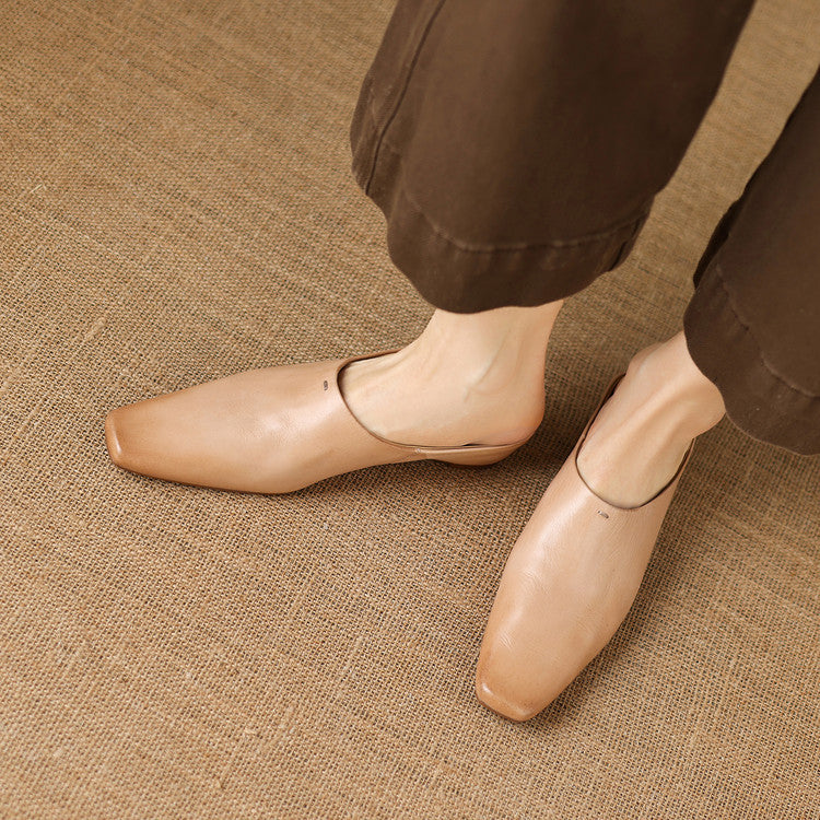 Kessa Genuine Leather Square-Toe Mules