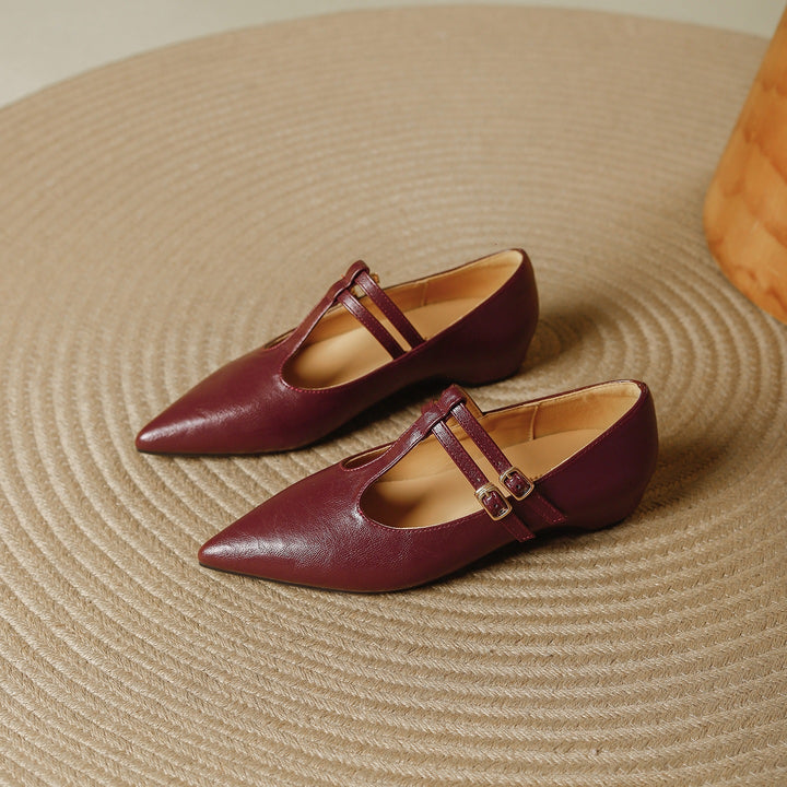 Olara Dual T-Strap Leather Heels