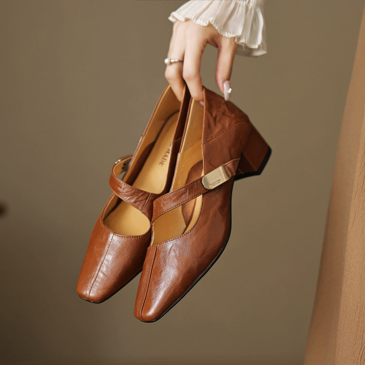 Quera Chiseled Toe Mary Jane Leather Pumps