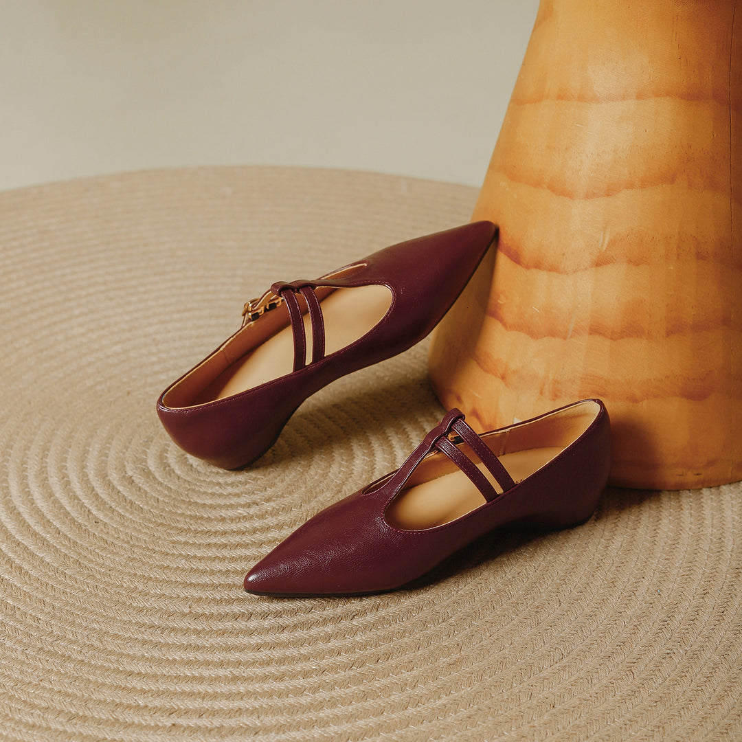 Olara Dual T-Strap Leather Heels