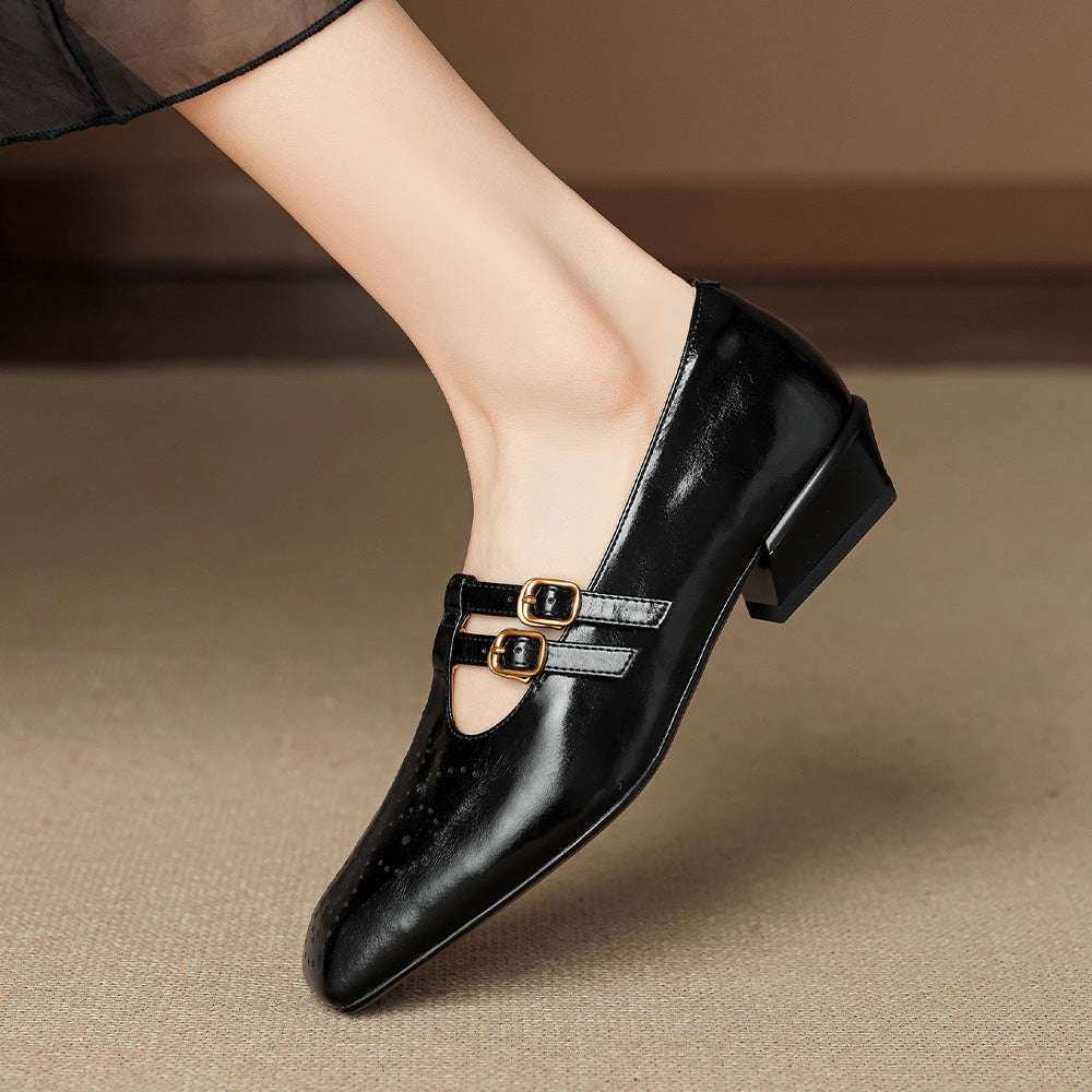 Lara Genuine Leather Dual-Strap Mary Jane Pumps