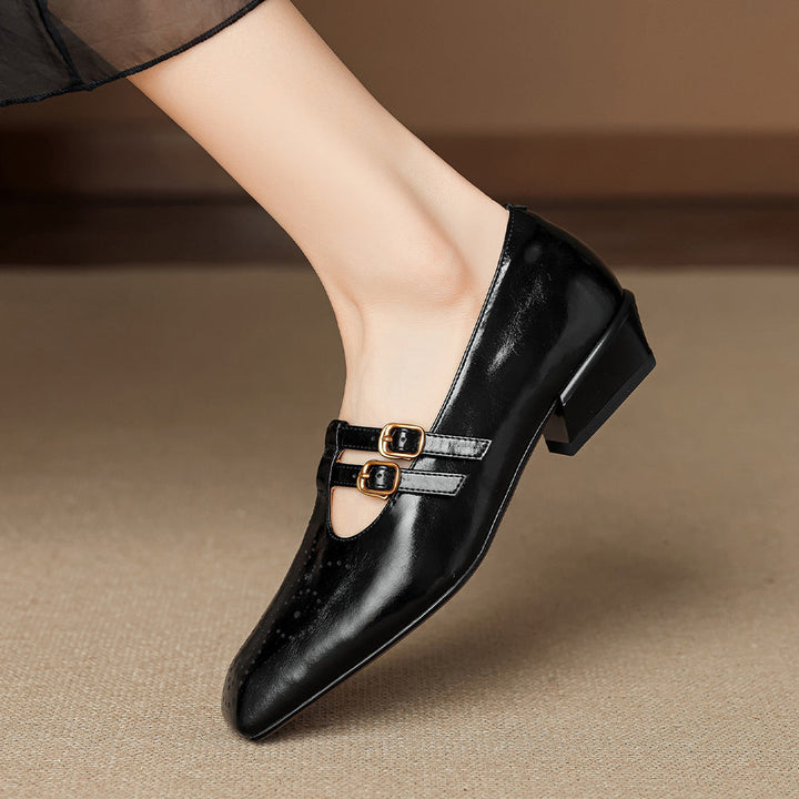 Lara Genuine Leather Dual-Strap Mary Jane Pumps