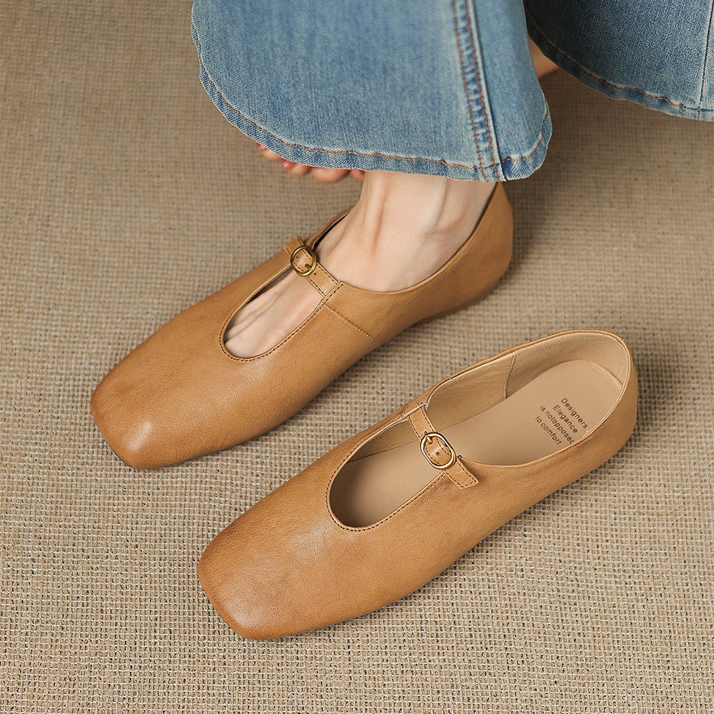 Tiora Genuine Leather Mary Jane Flats