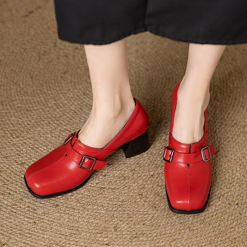 Norah Genuine Leather Buckle Heels
