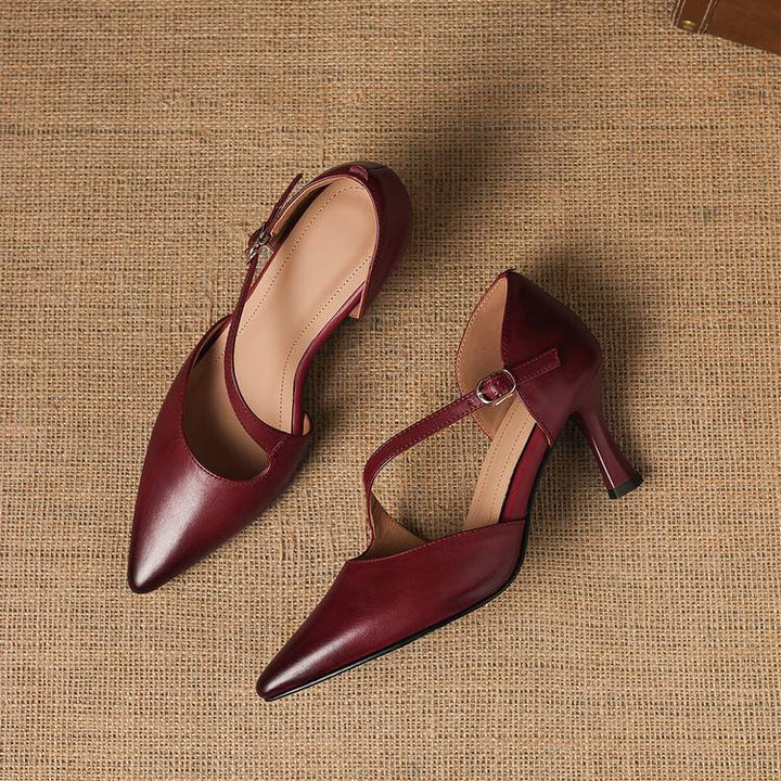 Avena Genuine Leather Crossover Strap Heels