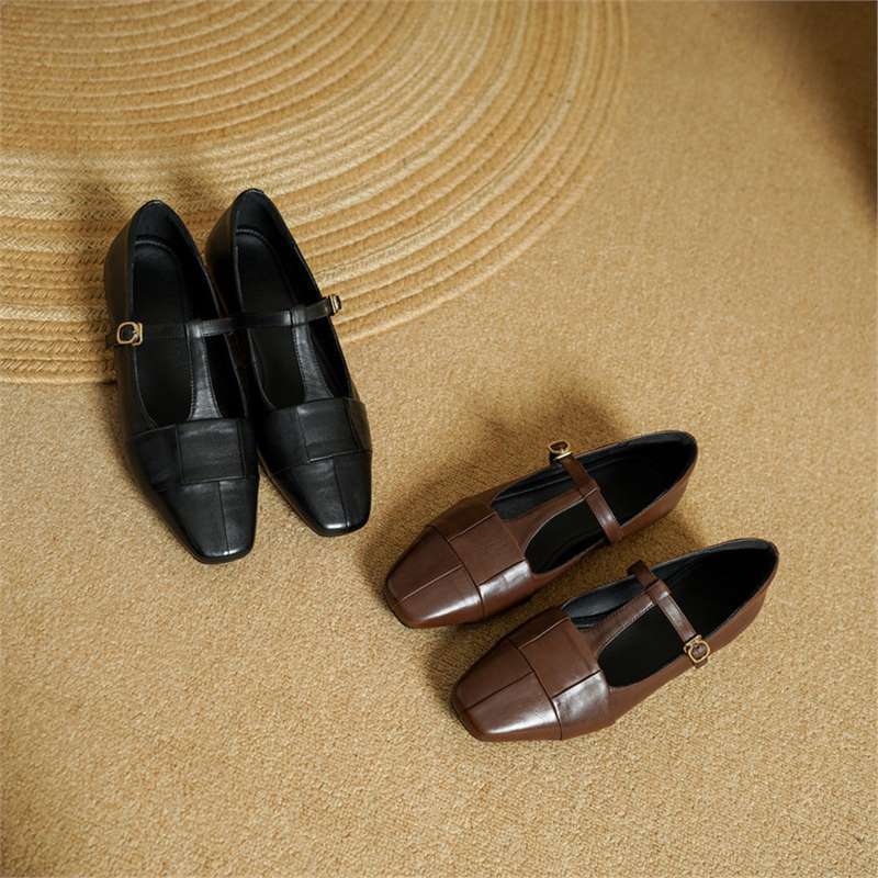 Letha Genuine Leather T-Strap Flats