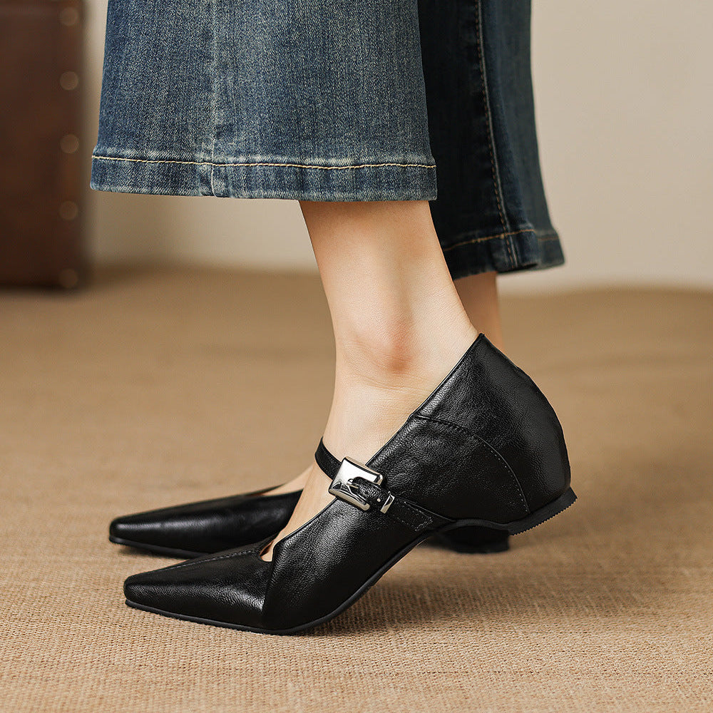 Tessa Mary Jane Leather Pointed Flats