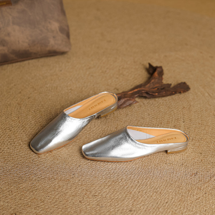Rexa Genuine Leather Square-Toe Mules
