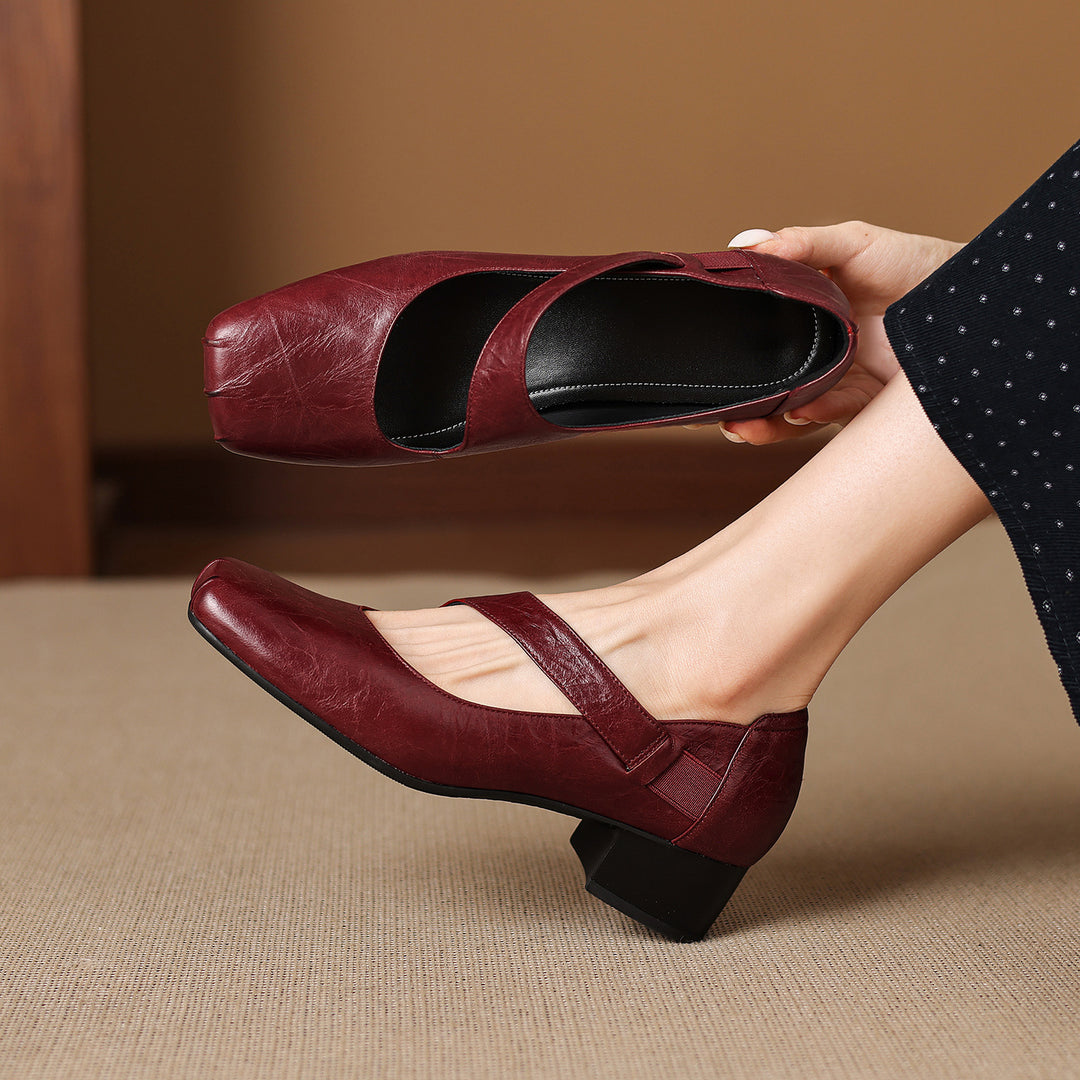 Eslin Genuine Leather Square Toe Pumps