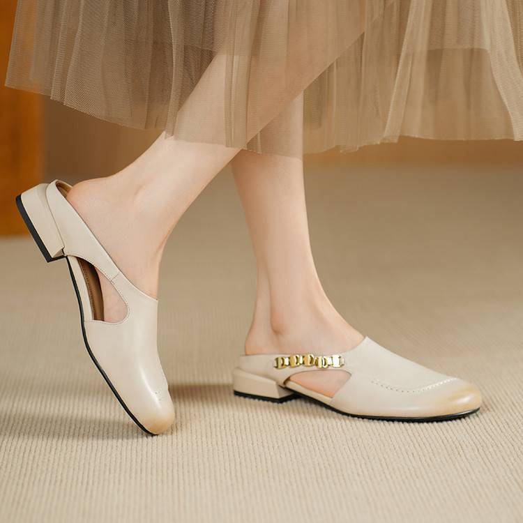 Galia Round-Toe Genuine Leather Mules