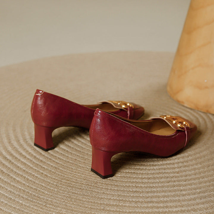 Pavia Glossy Leather Block Heel Pumps
