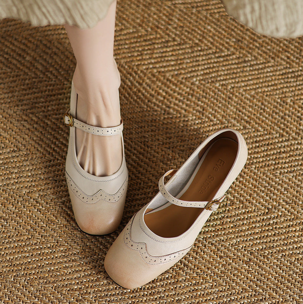 Harel Genuine Leather Wingtip Brogue Heels