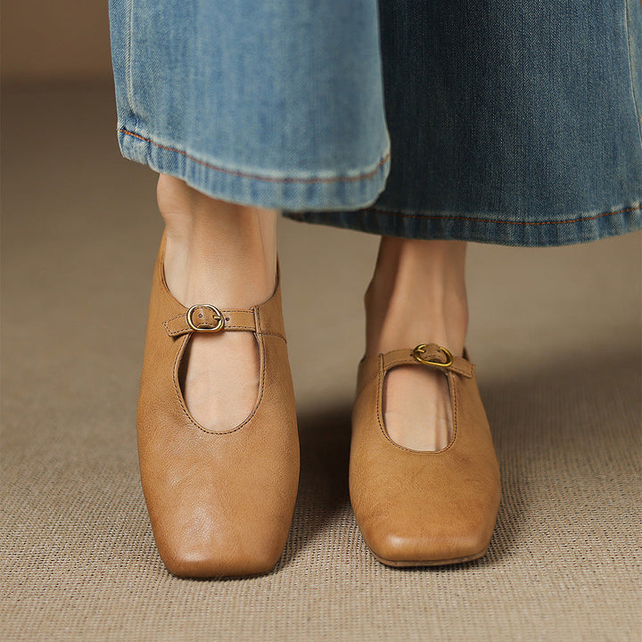 Tiora Genuine Leather Mary Jane Flats