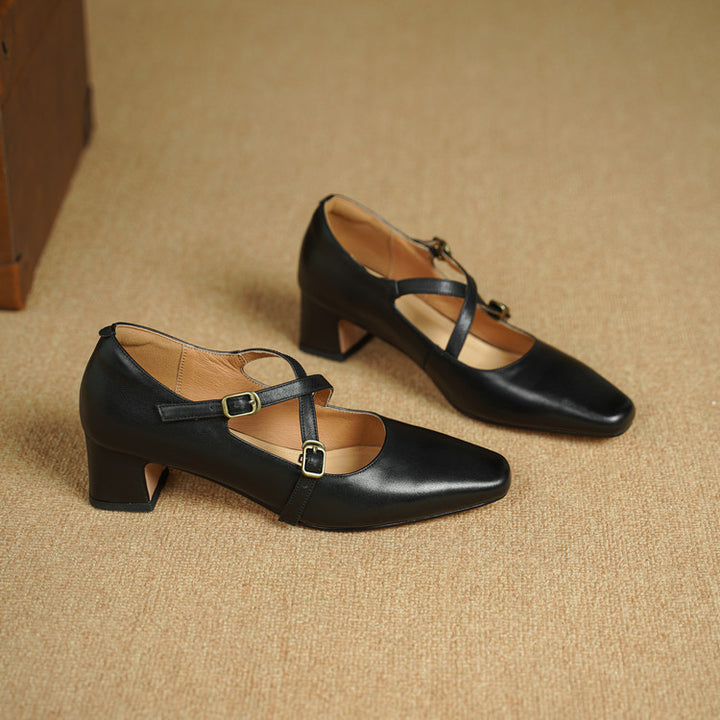 Ceren Genuine Leather Crisscross Strap Heels