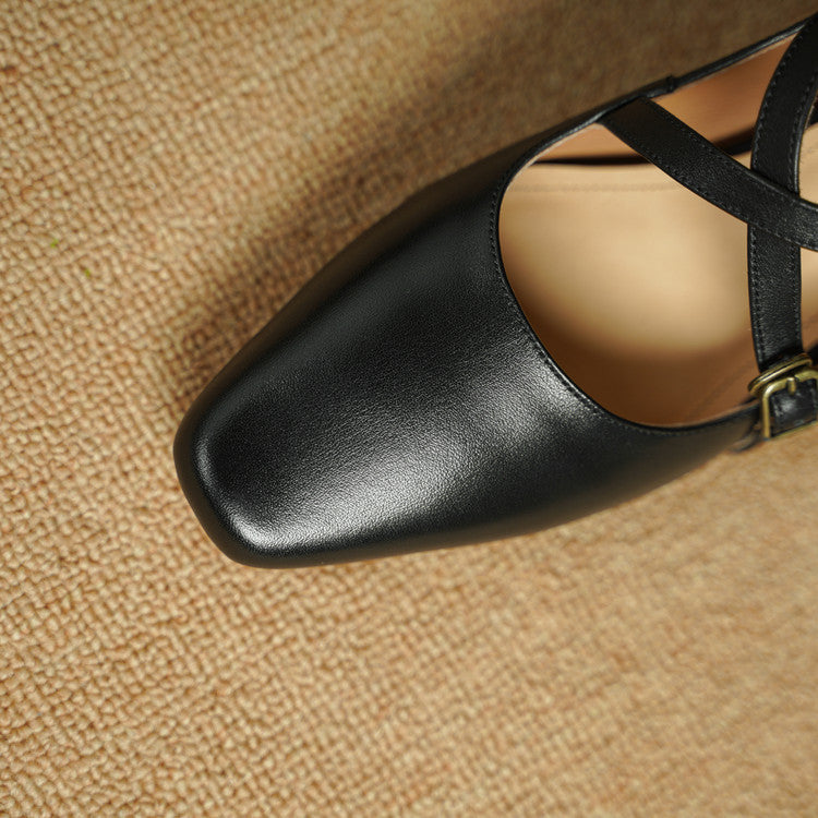 Ceren Genuine Leather Crisscross Strap Heels