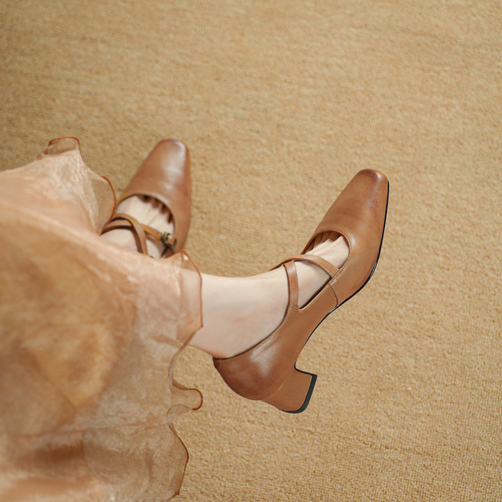 Ceren Genuine Leather Crisscross Strap Heels