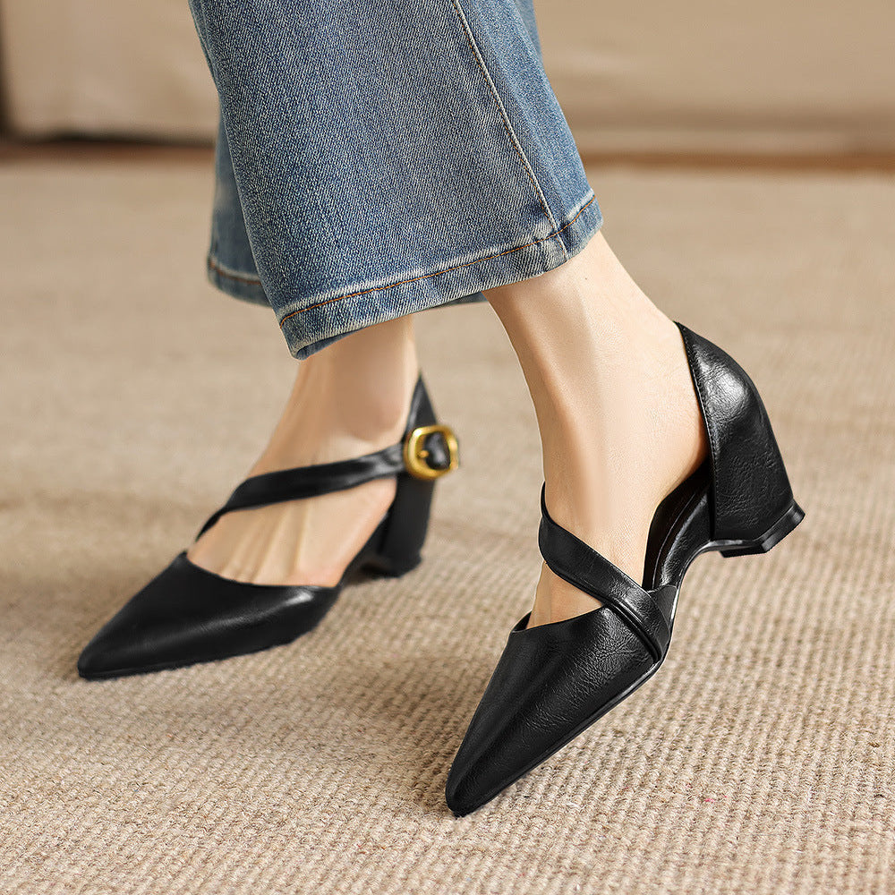 Maely Cross Strap Leather Heels