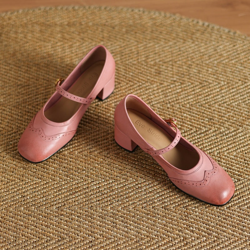 Harel Genuine Leather Wingtip Brogue Heels