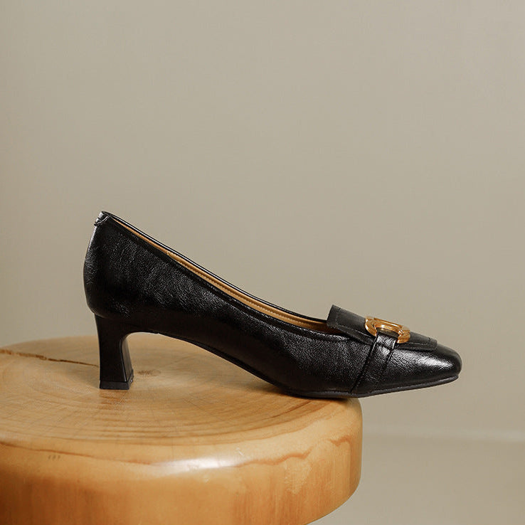 Pavia Glossy Leather Block Heel Pumps