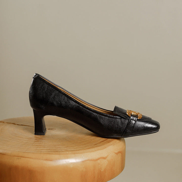Pavia Glossy Leather Block Heel Pumps