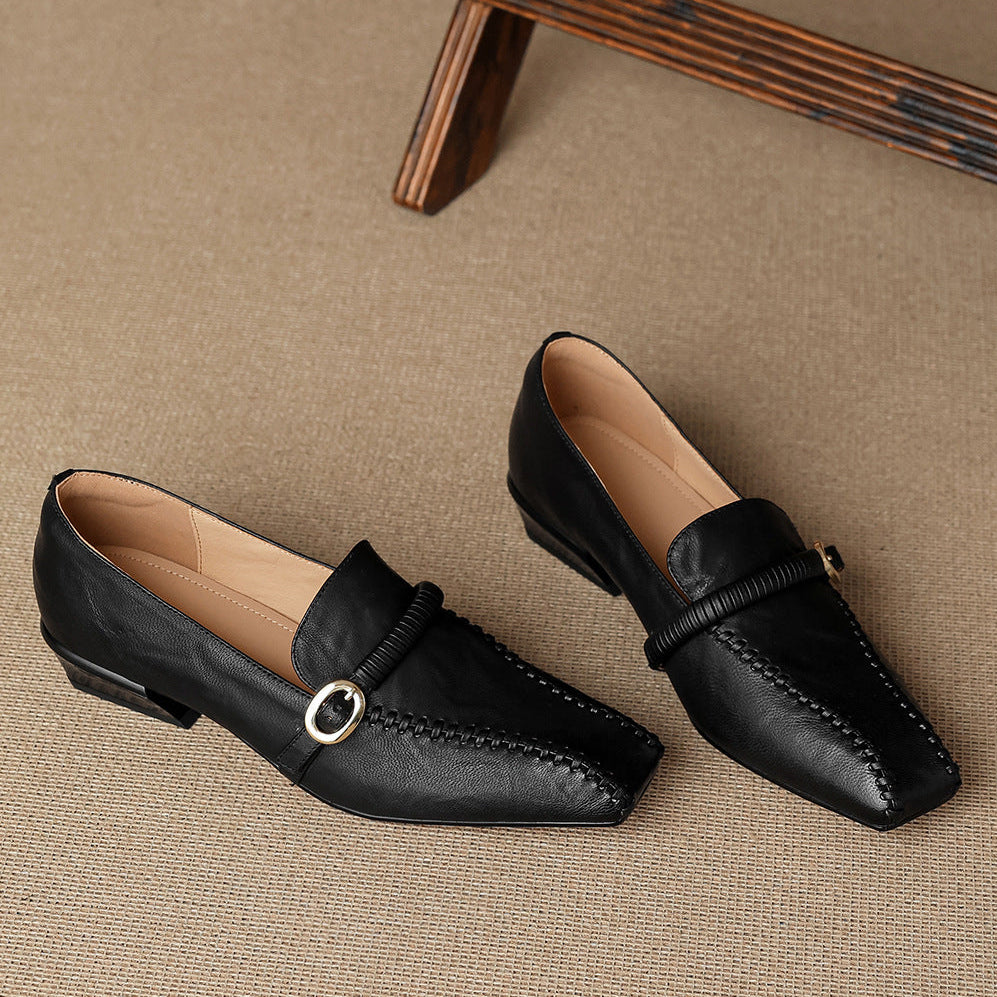 Deyla Genuine Leather Buckled Strap Loafers