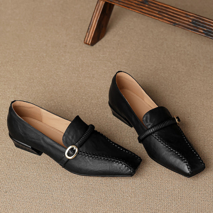 Deyla Genuine Leather Buckled Strap Loafers