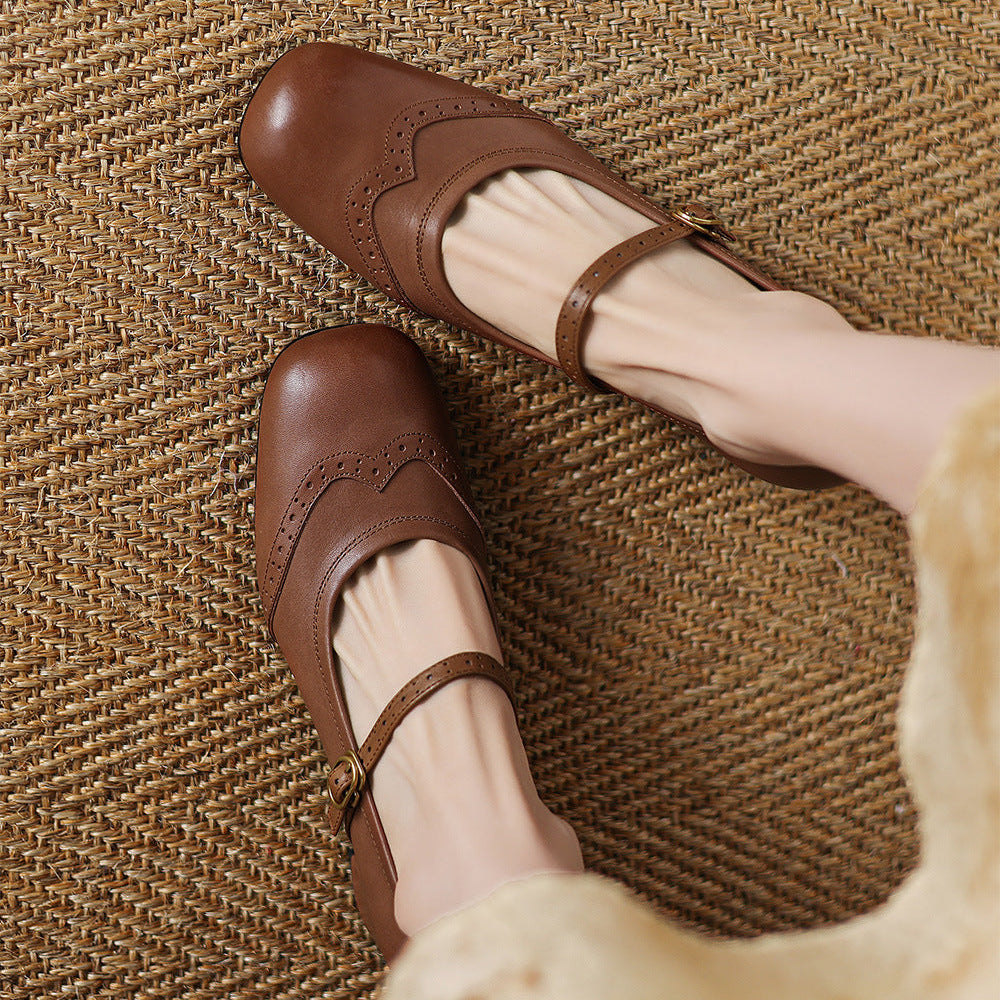 Harel Genuine Leather Wingtip Brogue Heels