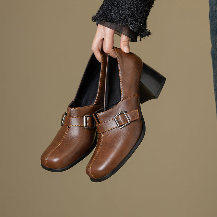 Norah Genuine Leather Buckle Heels